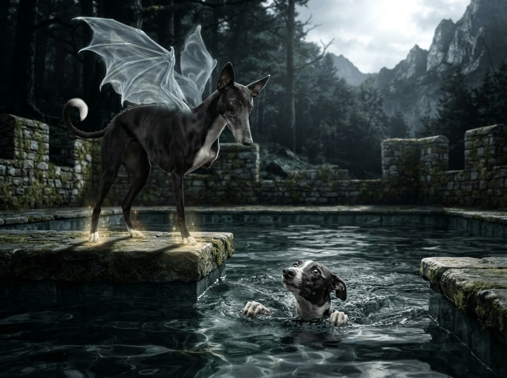 Carlitos falls in the pool