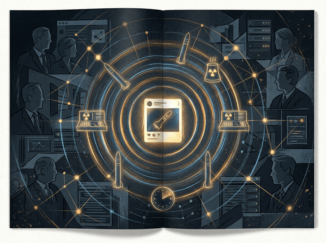 Glowing share icon surrounded by connected people, servers, and network lines