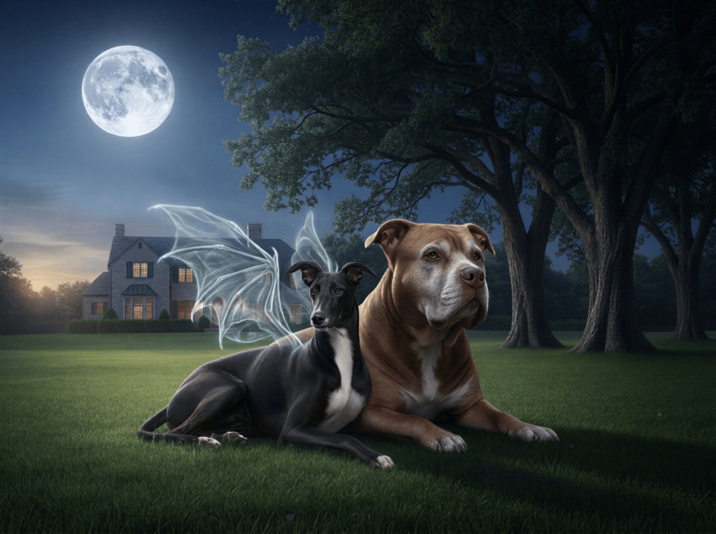 Rosie and the Pitbull Contemplate the Trees